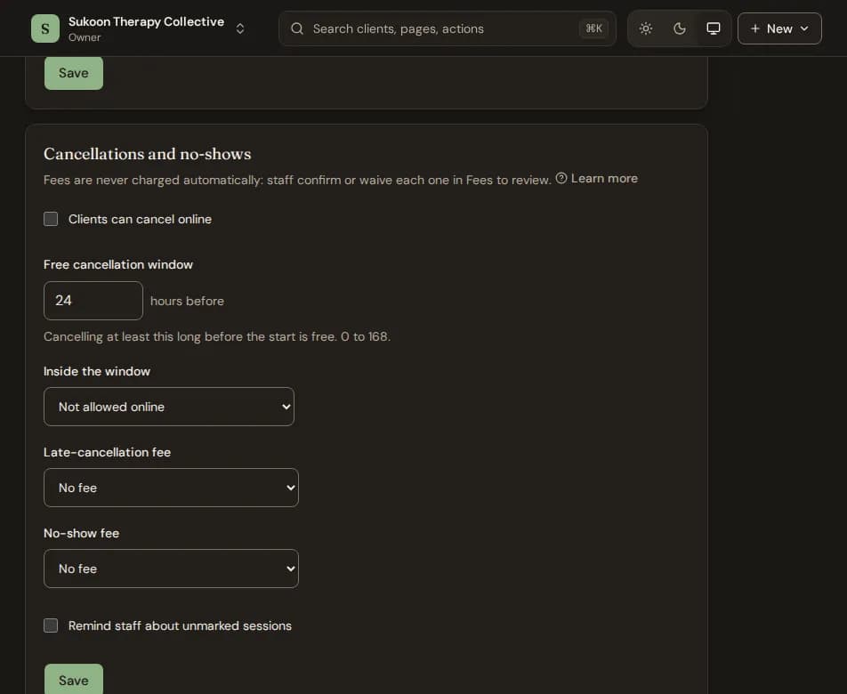 The Cancellations and no-shows section of Policies