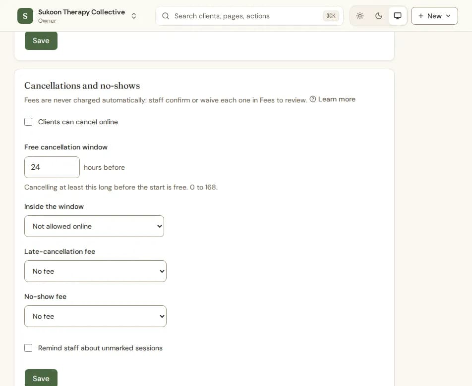 The Cancellations and no-shows section of Policies
